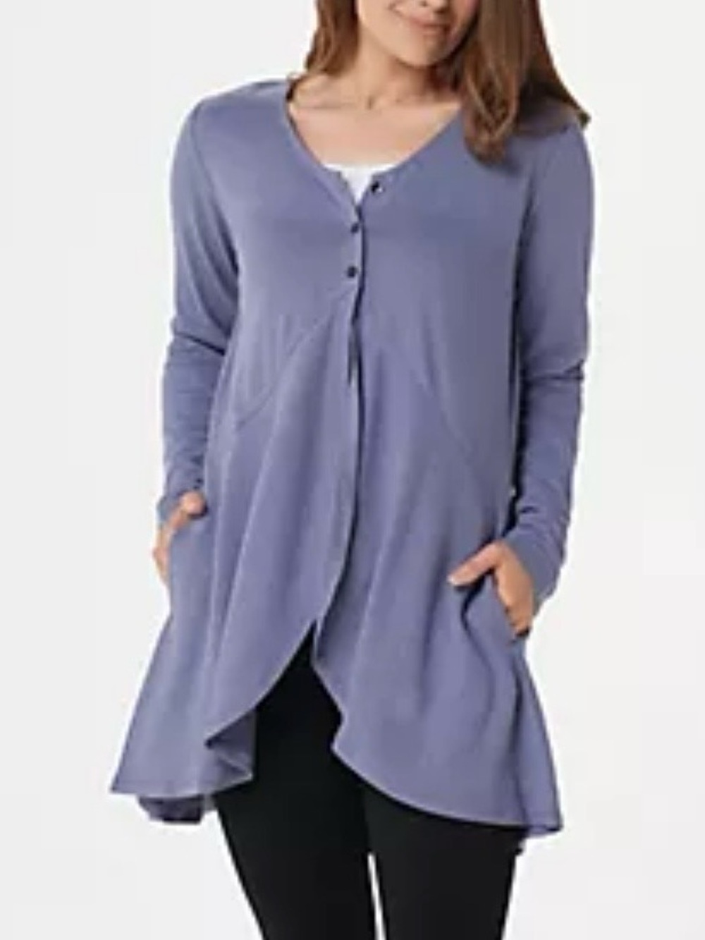 LOGO by Lori Goldstein Knit Linen Blend Cardigan with Cascade Front Sz Large